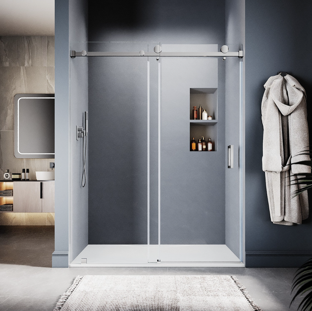 SS05 SINGLE SLIDING GLASS SHOWER DOOR-BRUSHED NICKEL