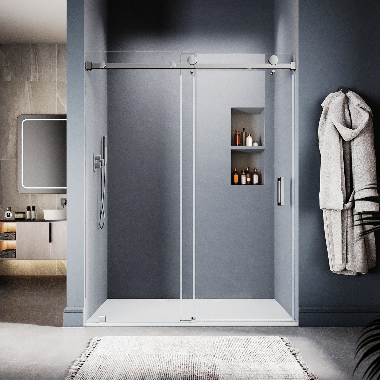 SS05 SINGLE SLIDING GLASS SHOWER DOOR-BRUSHED NICKEL
