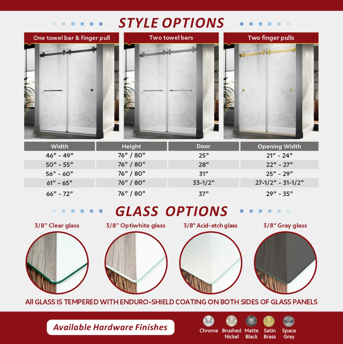 DS01 DOUBLE SLIDING GLASS SHOWER DOOR-MATTE BLACK