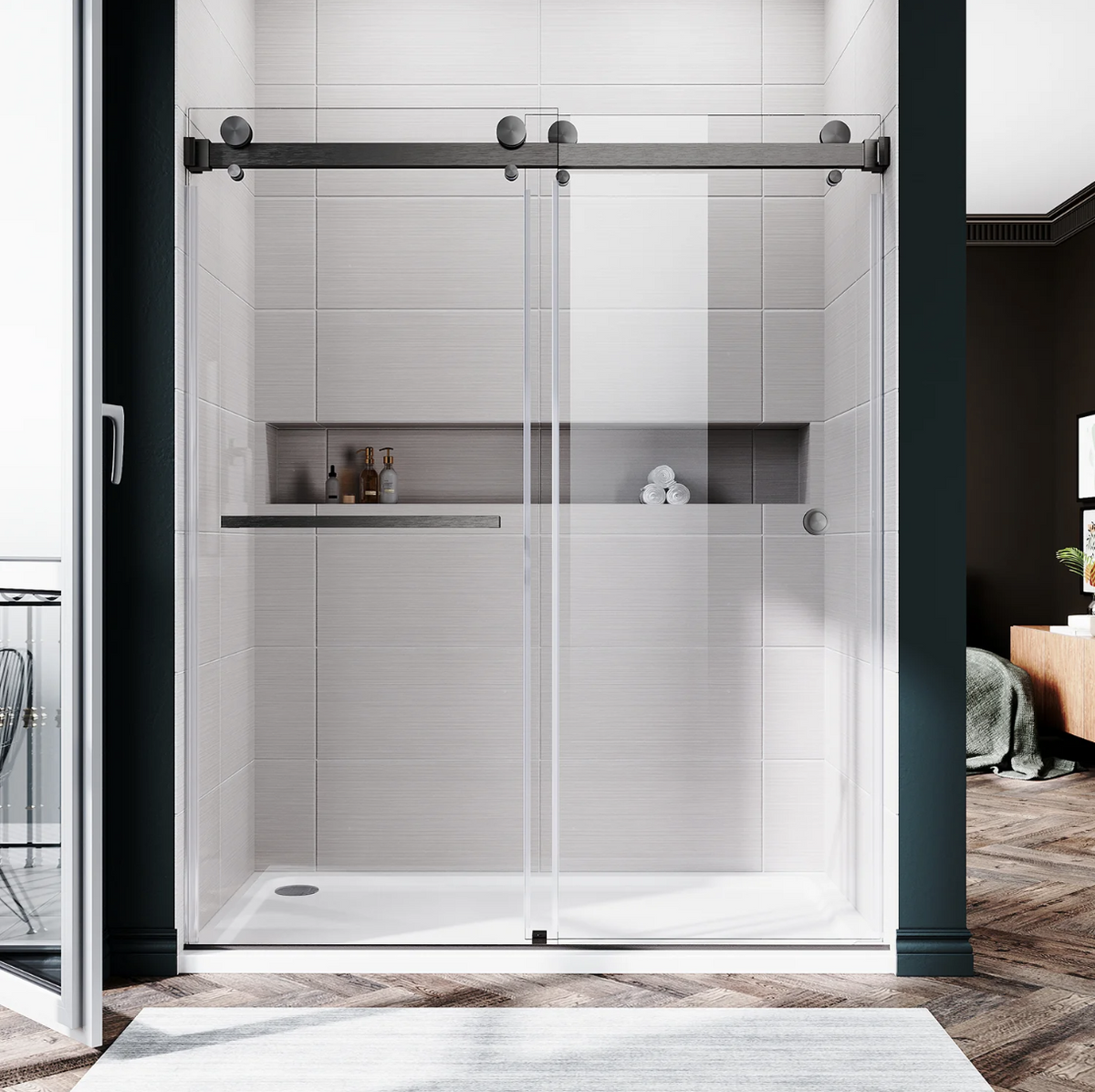 DS01 DOUBLE SLIDING GLASS SHOWER DOOR-SPACE GRAT