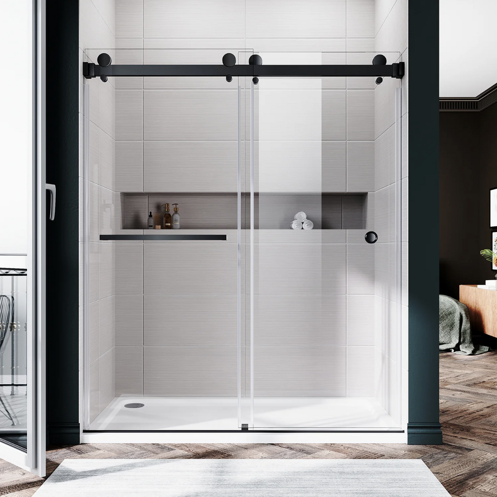 DS01 DOUBLE SLIDING GLASS SHOWER DOOR-MATTE BLACK