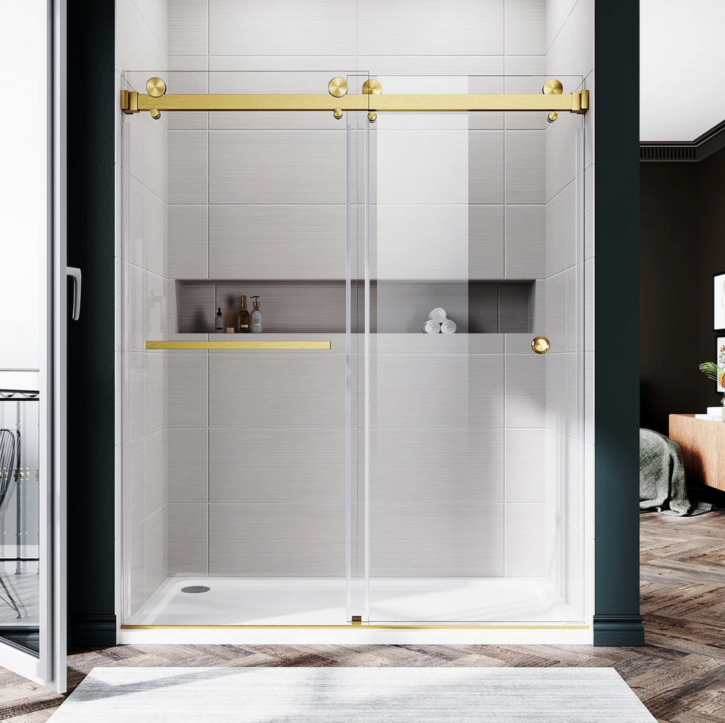 DS01 DOUBLE SLIDING GLASS SHOWER DOOR-SATIN BRASS