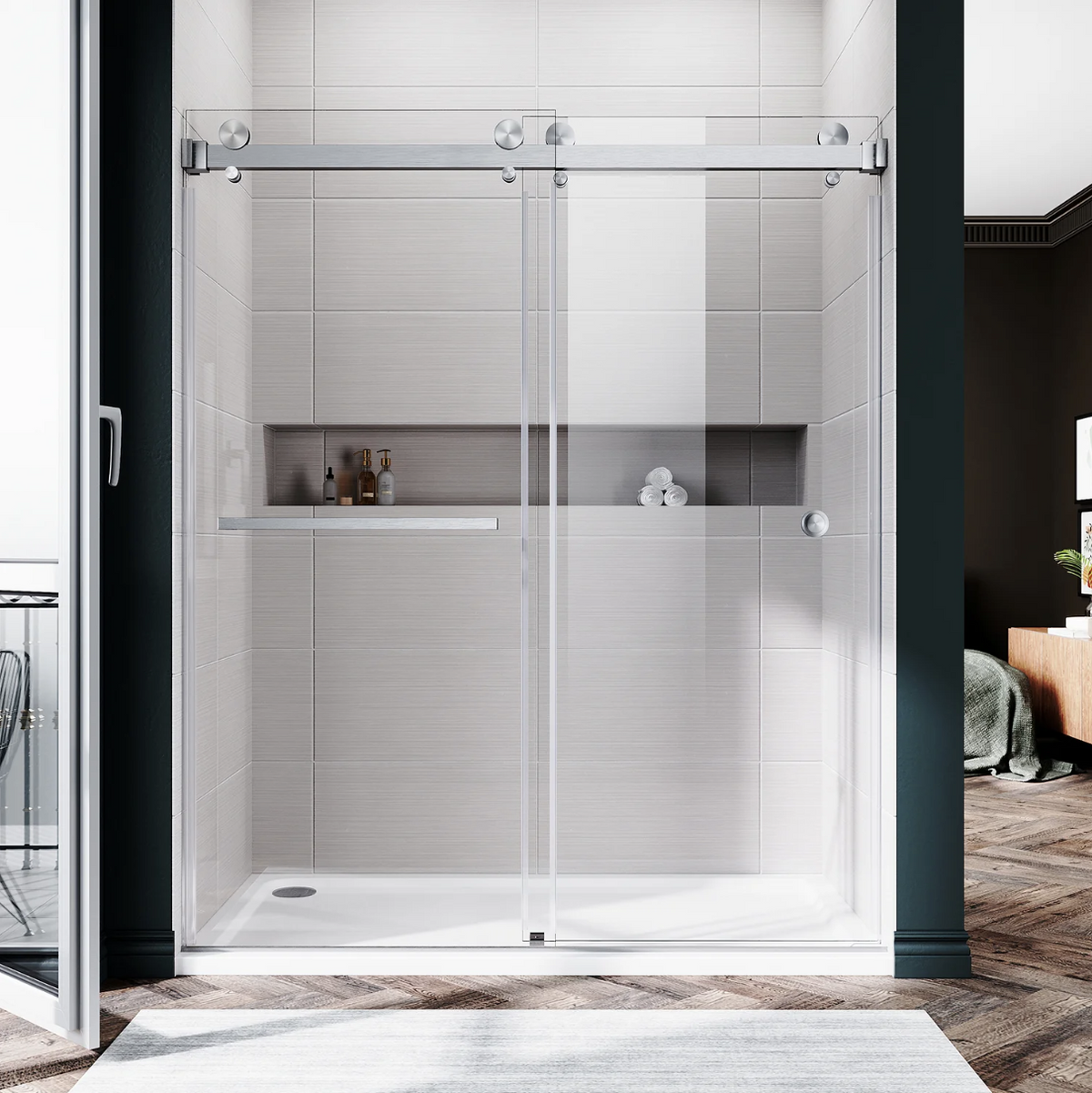 DS01 DOUBLE SLIDING GLASS SHOWER DOOR-CHROME