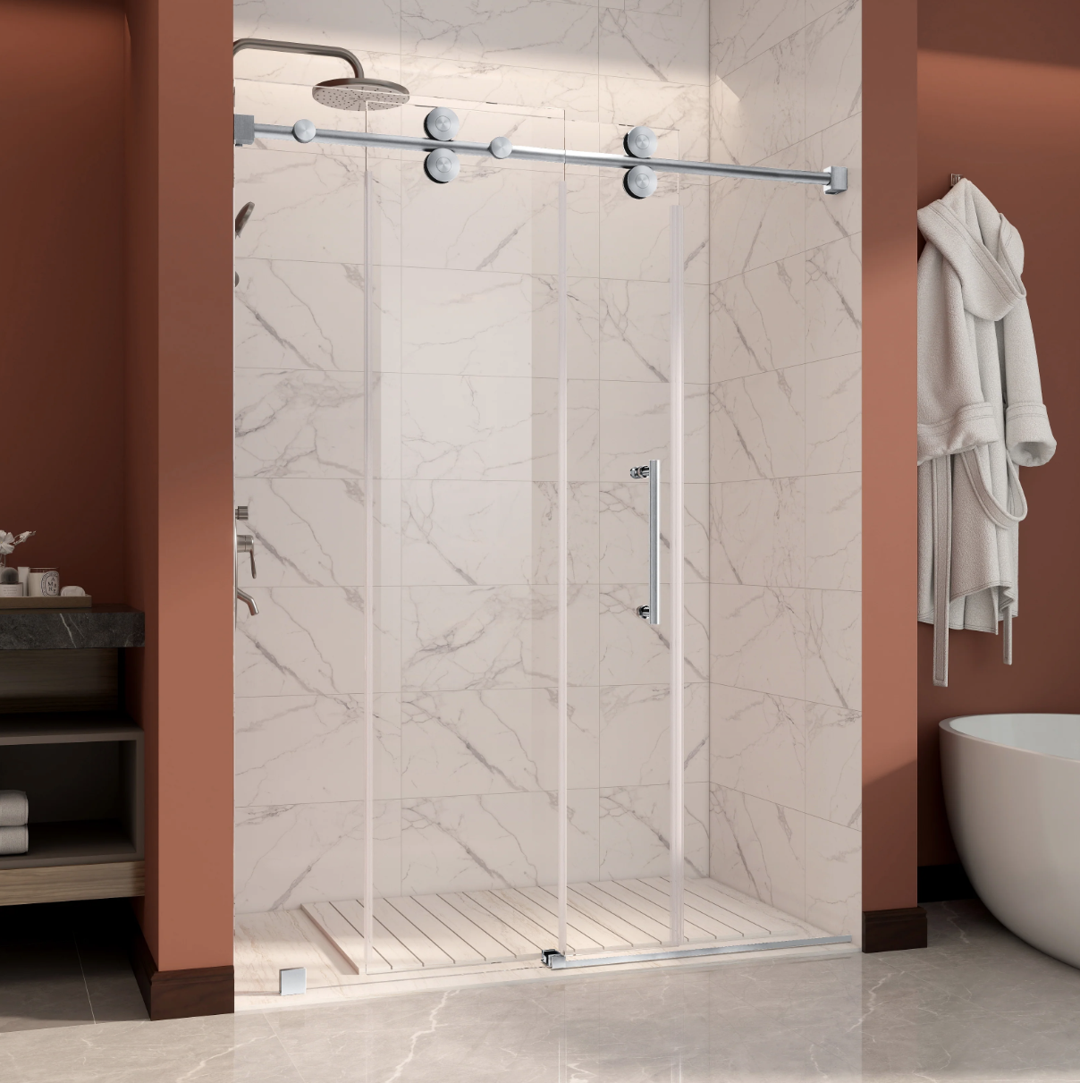 SS04 SINGLE SLIDING GLASS SHOWER DOOR-BRUSHED NICKEL