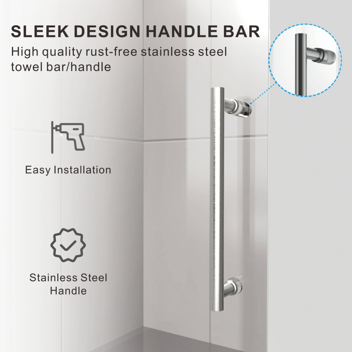 SS04 SINGLE SLIDING GLASS SHOWER DOOR-SPACE GRAY