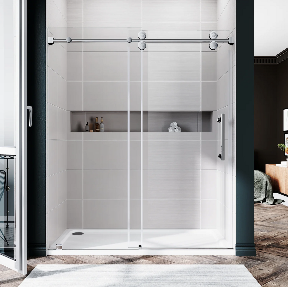 SS04 SINGLE SLIDING GLASS SHOWER DOOR-CHROME