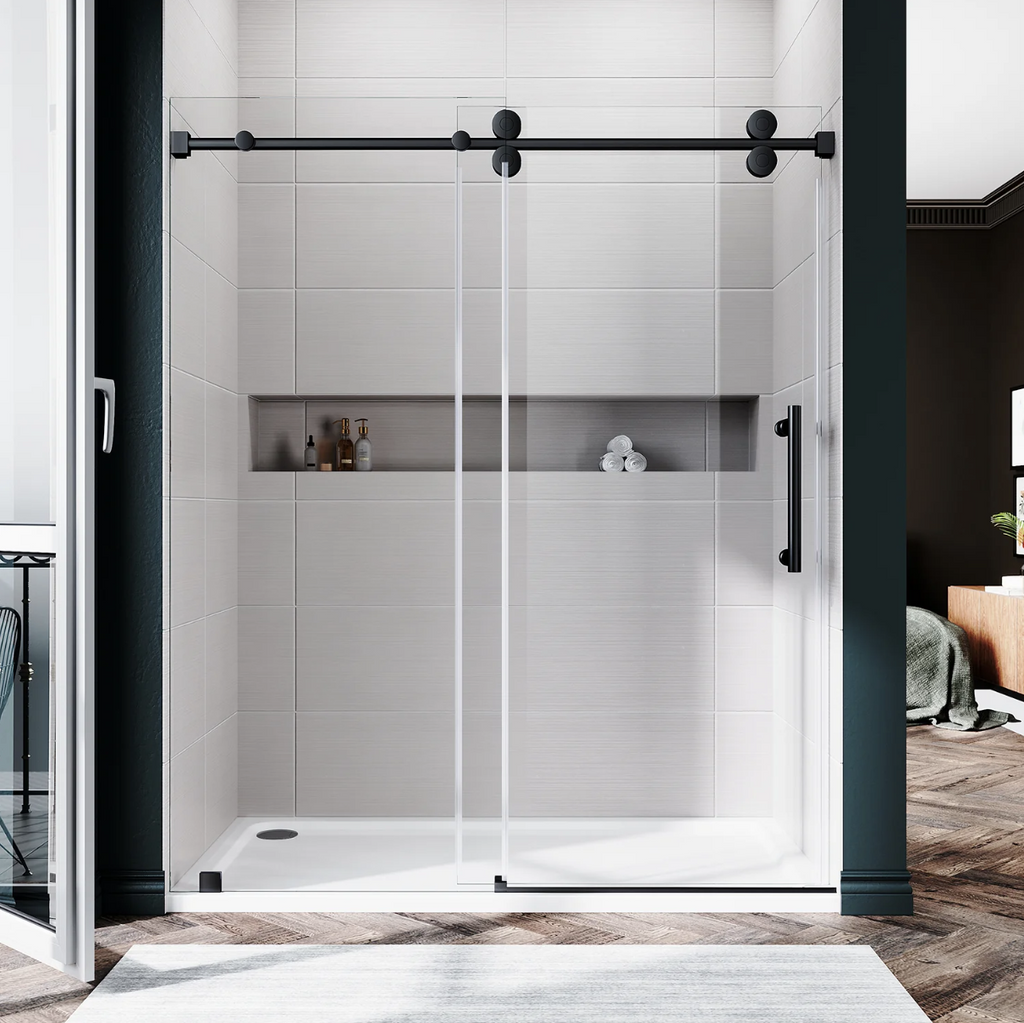 SS04 SINGLE SLIDING GLASS SHOWER DOOR-MATTE BLACK