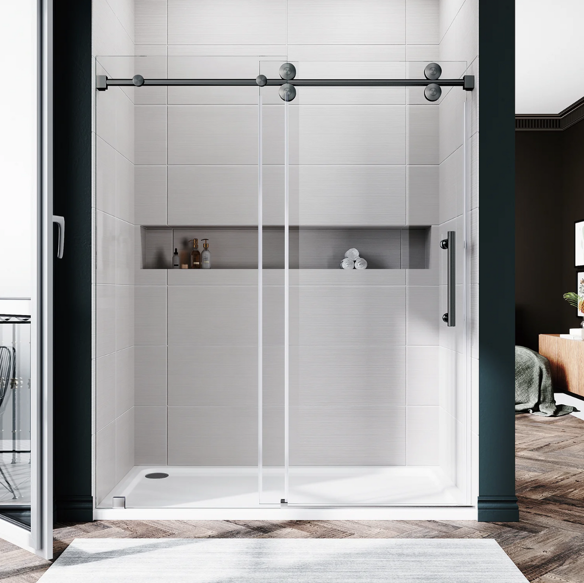 SS04 SINGLE SLIDING GLASS SHOWER DOOR-SPACE GRAY